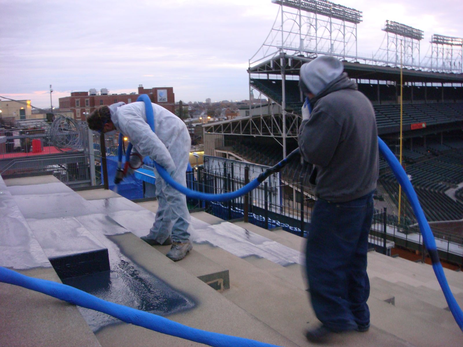 Polyaspartic topcoat over industrial concrete slab