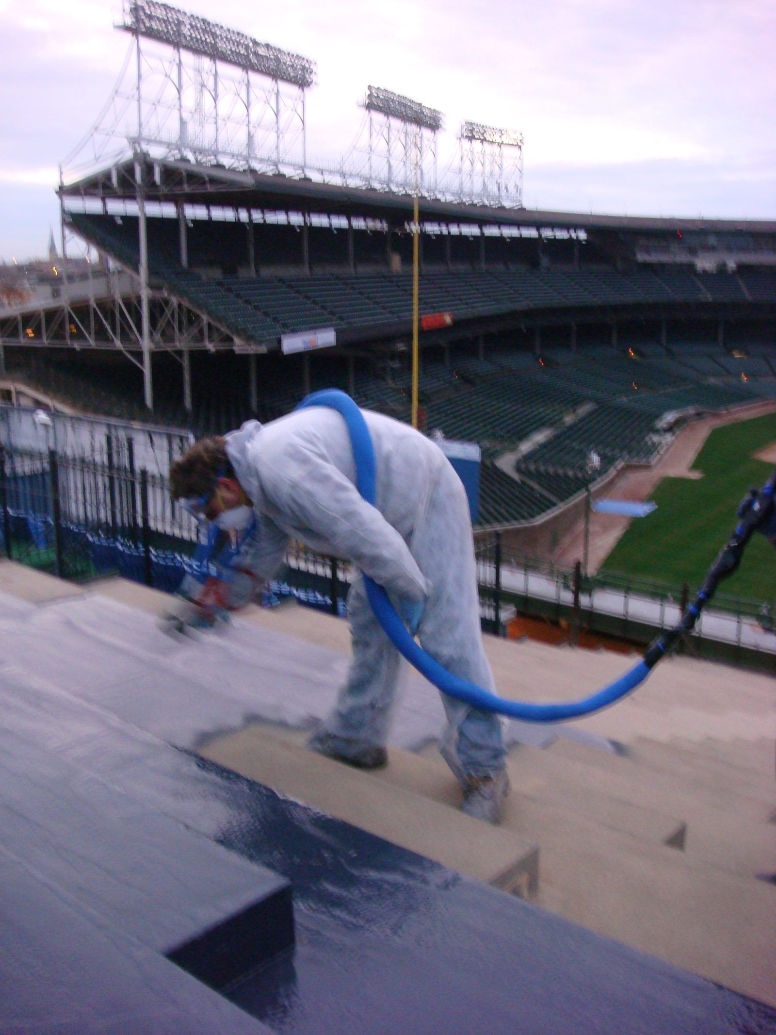 Warehouse floor coating in a production bay
