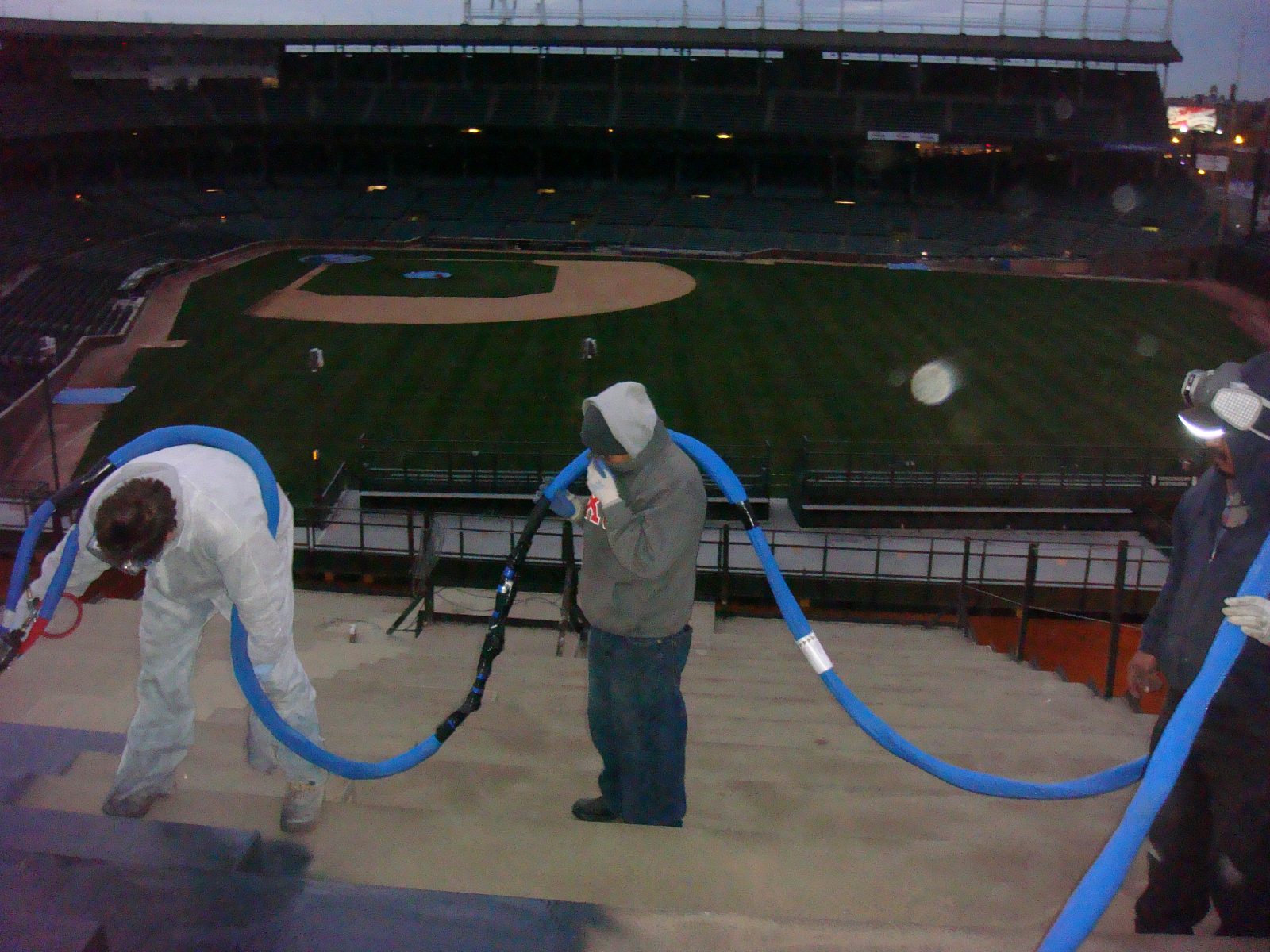 Industrial floor coating across a staging area